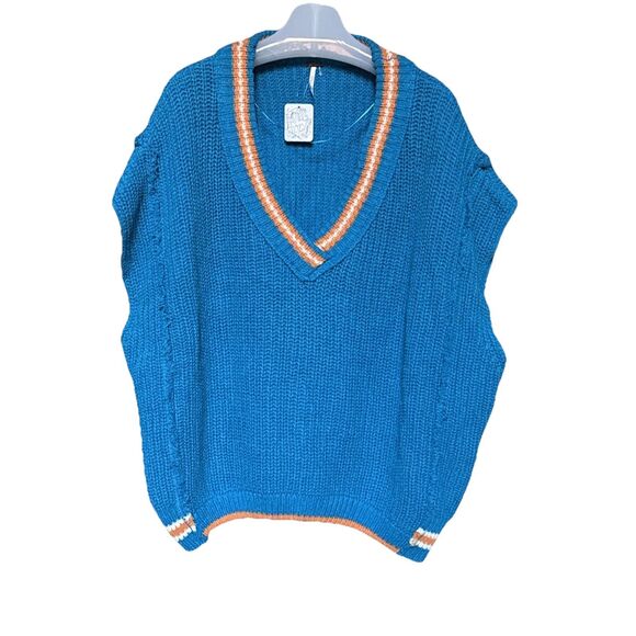 NWT Free People Clyde Sweater Vest Size S Blue Oversized New - Picture 7 of 13